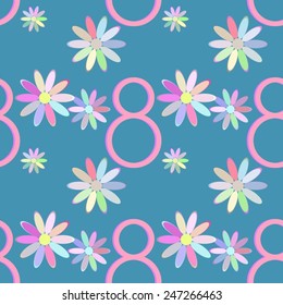 Vector seamless pattern with figure 8 and flowers. 8 March background.