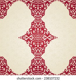 Vector seamless pattern, filigree background. Vintage element for design in Victorian style. Ornamental blue tracery. Ornate floral decor for wallpaper. Endless texture. Delicate pattern fill.