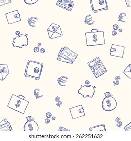 Vector Seamless Pattern of Finance. Finance, Money, Wealth, Business, Currency.