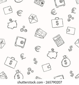 Vector Seamless Pattern of Finance. Finance, Money, Wealth, Business, Currency.