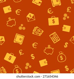 Vector Seamless Pattern of Finance. Finance, Money, Wealth, Business, Currency.