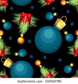 Vector seamless pattern with fir branches with Christmas balls