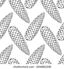 Patrón vectorial sin fisuras con cono de abeto de abeto en estilo doodle. Fondo y textura de los bosques naturales, aislados