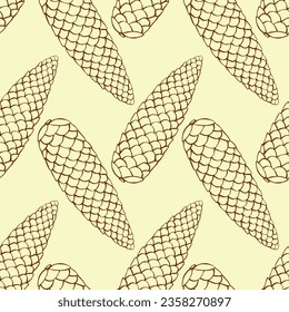 Vector seamless pattern with fir spruce cone in doodle style. Nature forest background and texture, isolated