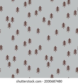 Vector seamless pattern with fir trees silhouettes. Winter repeated texture with forest trees. Simple botanical print for fabrics and wrapping paper. Scandinavian style