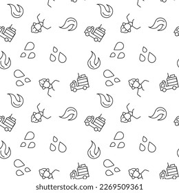 Vector seamless pattern of fire fighter, fire truck, water on white background. It can be used for printing on various surfaces 