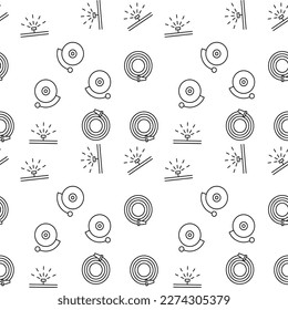 Vector seamless pattern of fire hose, shower, fire alarm on white background. It can be used for printing on various surfaces 