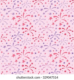 Vector seamless pattern with firework, sparkles and stars, multicolor background texture