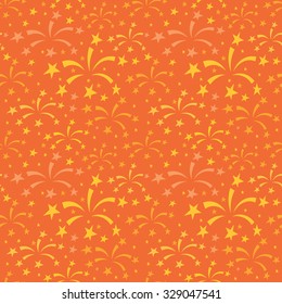 Vector seamless pattern with firework, sparkles and stars, multicolor background texture