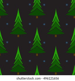 Vector seamless pattern with fir-tree on black background. Vector Christmas seamless pattern with chrismas trees.