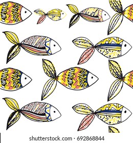 Vector seamless pattern with fish.