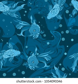 Vector seamless pattern of fish. Abstract texture, elements for your design.