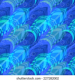 Vector seamless pattern with fish and bubbles