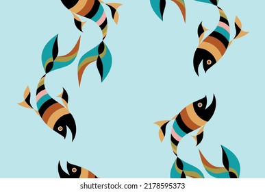 Vector seamless pattern with fish. Vector Illustration.