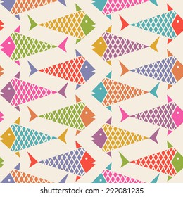 Vector seamless pattern with fish. Original decorative color illustration for print, web