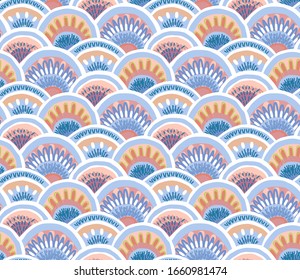 vector seamless pattern. fish scale motive. colorful doodle