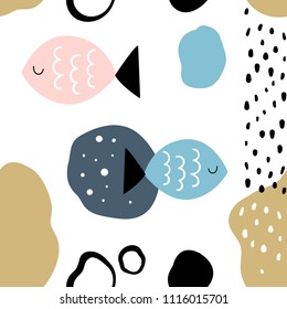 Vector seamless pattern with fish. Scandinavian motives. Children's print
