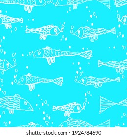 vector seamless pattern fish in the sea. Childrens style illustration. fish on background