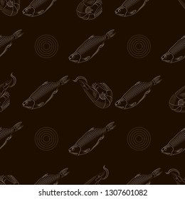 vector seamless pattern with fish and shrimp