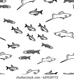 Vector Seamless Pattern with Fish Silhouettes. Endless Background