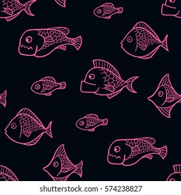Vector seamless pattern with fish swimming in the sea.