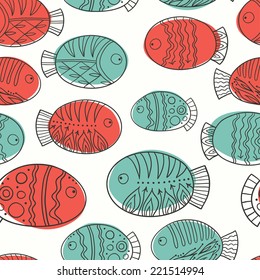 Vector seamless pattern with fishes.