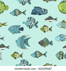 Vector seamless pattern with fishes
