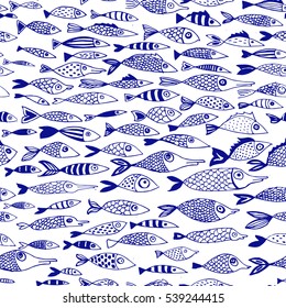 vector seamless pattern with fishes.