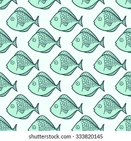 Vector seamless pattern with fishes. Cartoon fiches.