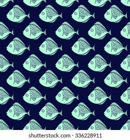 Vector seamless pattern with fishes. Cartoon fishes.