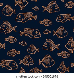 Vector seamless pattern with fishes. Cartoon fishes.