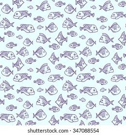 Vector seamless pattern with fishes. Cartoon fishes. Funny wallpaper for nurcery.