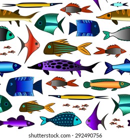 Vector seamless pattern with fishes. Colorful endless pattern. Multicolor background.