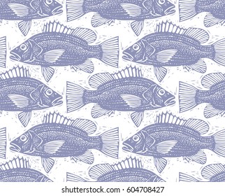 Vector seamless pattern with fishes, different species. Underwater life theme wallpaper, for use in graphic design.