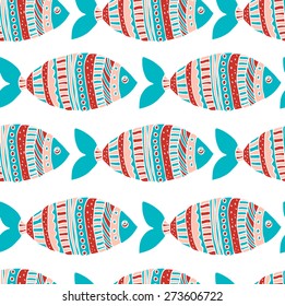 vector seamless pattern with fishes - Illustration