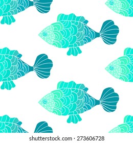 vector seamless pattern with fishes - Illustration