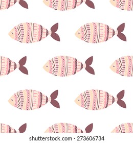 vector seamless pattern with fishes - Illustration