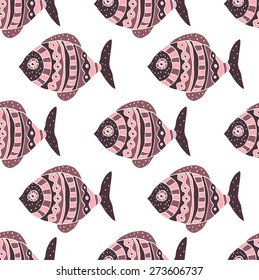 vector seamless pattern with fishes - Illustration
