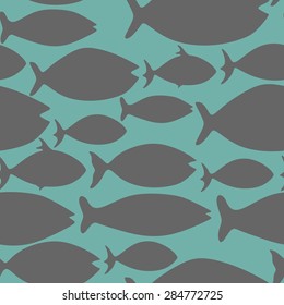 Vector seamless pattern with fishes. Illustration vector of different kinds of Fish Silhouette.