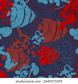 Patrón sin costuras de Vector con peces y líneas para prendas de vestir, textiles, textura, fondos y para imprimir en tela y otras cosas de diseño