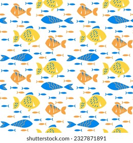 vector seamless pattern fishes marine life bright pattern blue yellow