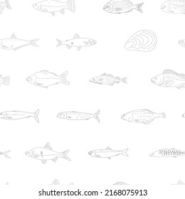 Vector Seamless Pattern with a Fishes Outline