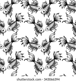 Vector seamless pattern with fishes. Sketch style