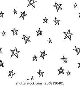 Vector seamless pattern with five-pointed stars. Endless texture with simple doodle elements. Hand-drawn space design.
