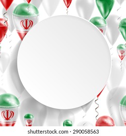 Vector seamless pattern with Flag of Iran on balloon. Celebration and gifts. Paper circle with festive balloons on a white background. Independence Day.