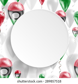 Vector seamless pattern with Flag of Malawi on balloon. Celebration and gifts. Paper circle with festive balloons on a white background. Independence Day