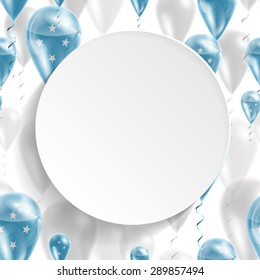 Vector seamless pattern with Flag of Micronesia on balloon. Celebration and gifts. Paper circle with festive balloons on a white background. Independence Day