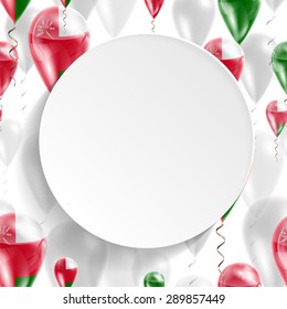 Vector seamless pattern with Flag of Oman on balloon. Celebration and gifts. Paper circle with festive balloons on a white background. Independence Day