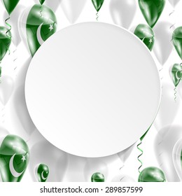 Vector seamless pattern with Flag of Pakistan on balloon. Celebration and gifts. Paper circle with festive balloons on a white background. Independence Day