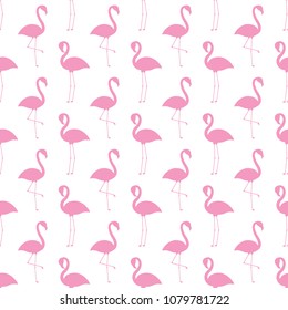 Vector seamless pattern with flamingo silhouettes on white background